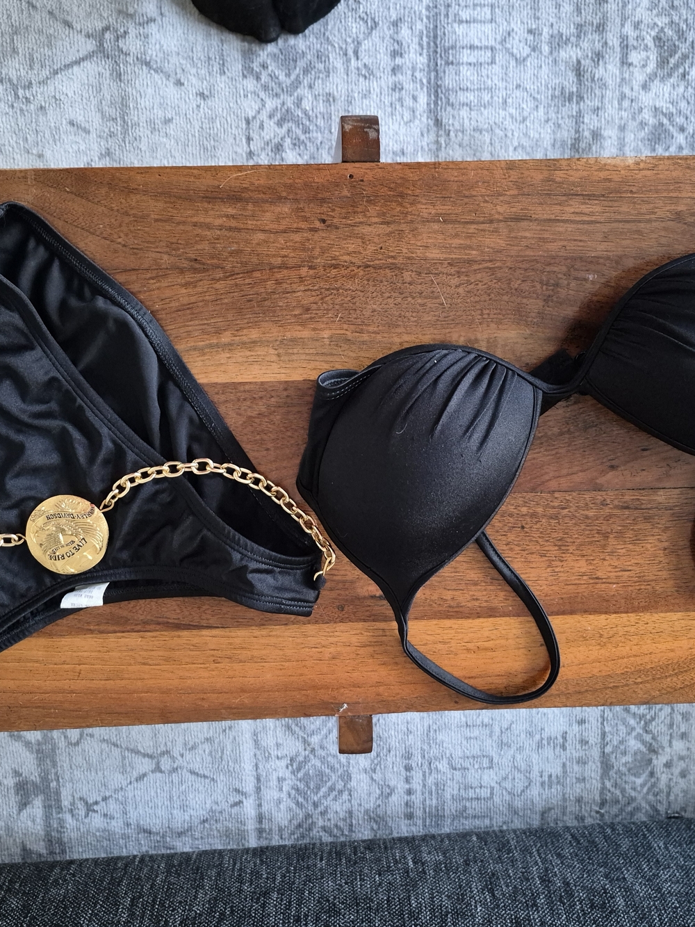Harley-Davidson Black Bikini with Gold Chain Medallion